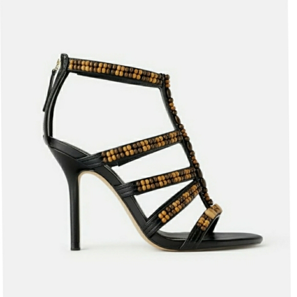 Zara Shoes - Zara NWT Stiletto Beaded Open Toe Sandals 7.5 38